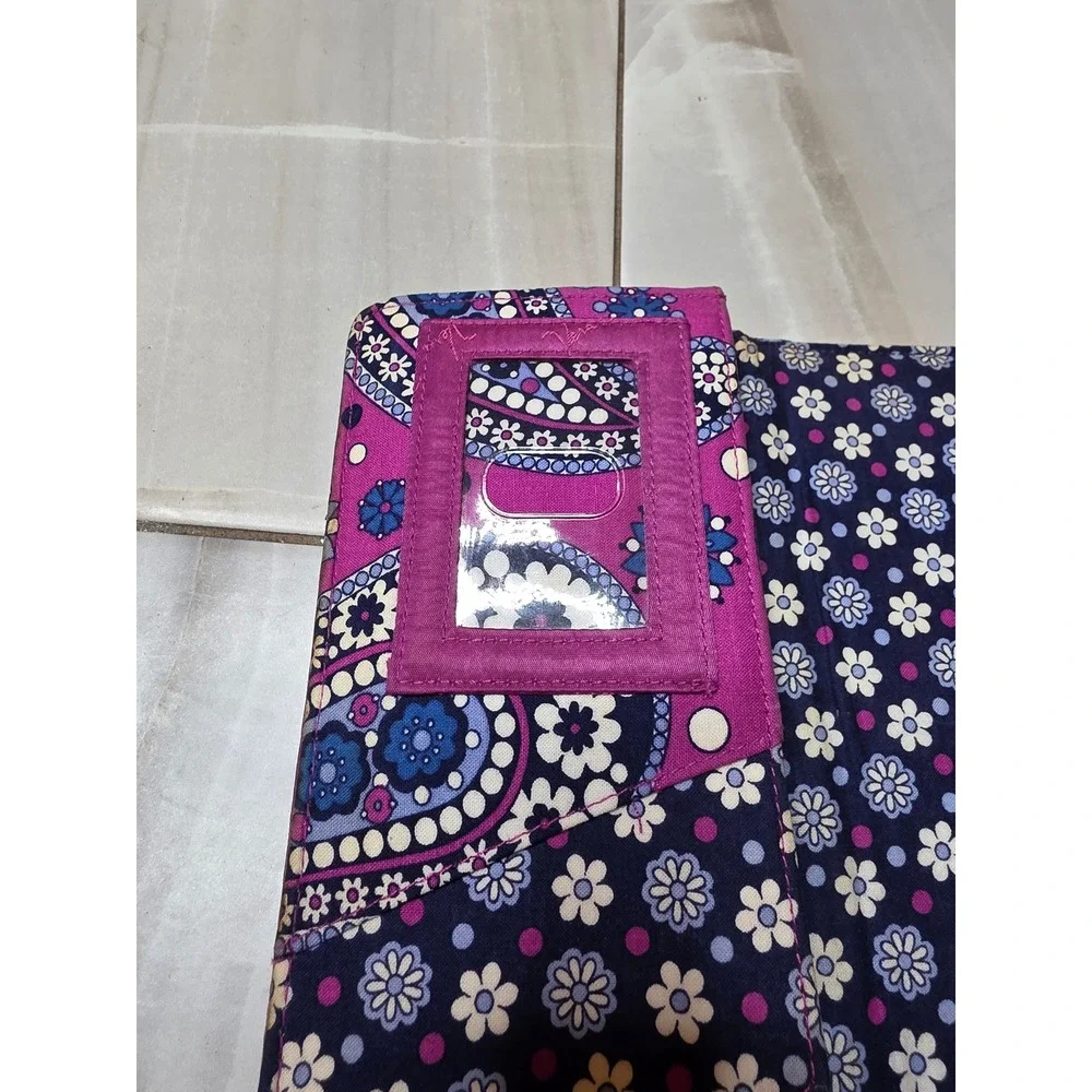 Vera Bradley Quilted‎ Cotton Wallet Purple Blue Paisley Floral ID Window Clutch